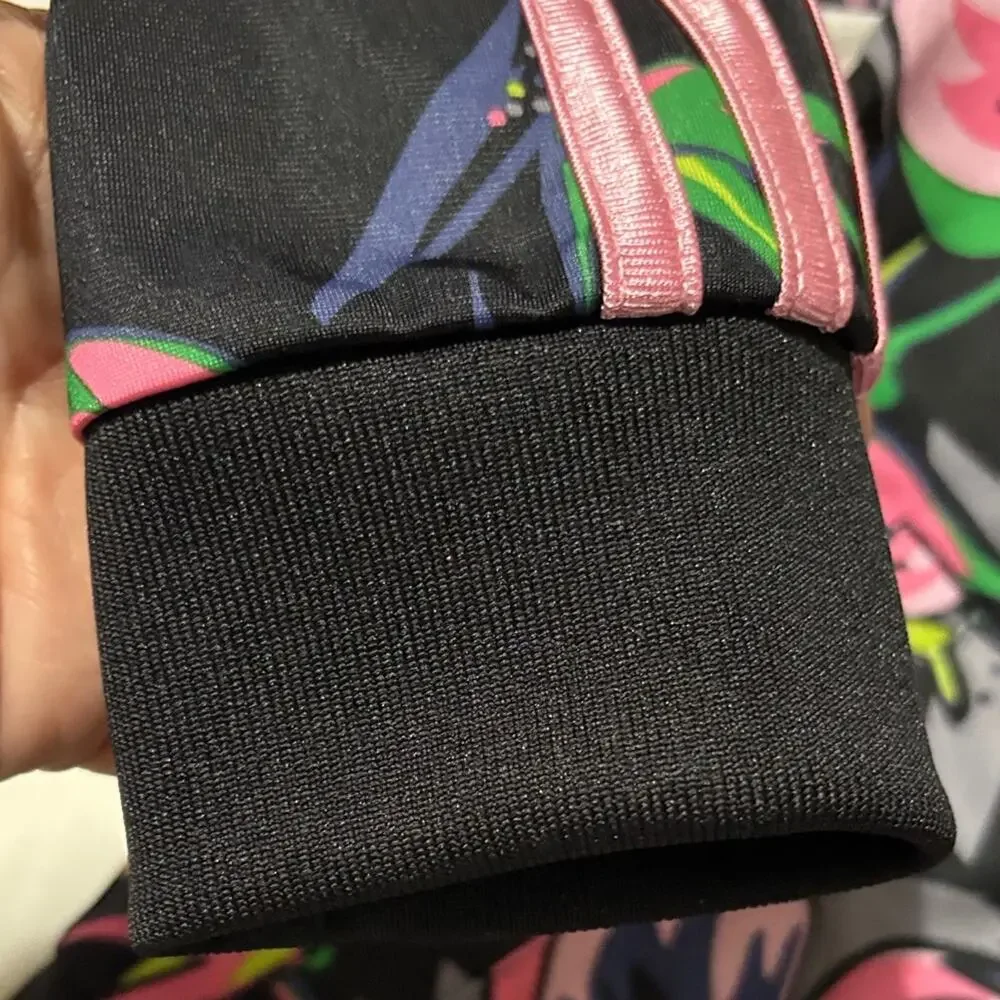Adidas Kids Floral track Jacket 10/12- Black, Pink, and Green euc like new
